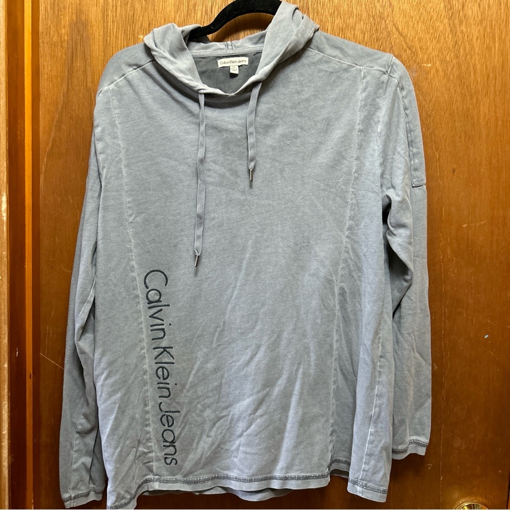 Calvin Klein Men’s SZ M Hooded Pullover Long Sleeve Shirt Gray #2448